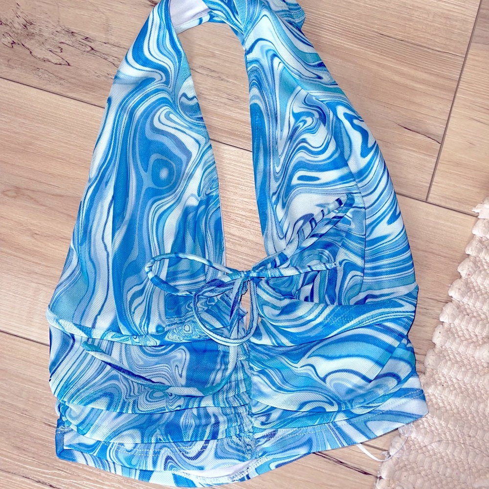Blue Swirl Halter Crop Top